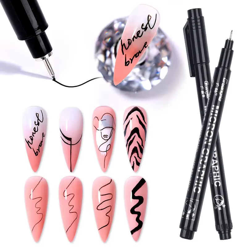 Nail Art Graffiti Pen Set 3D Black Gold