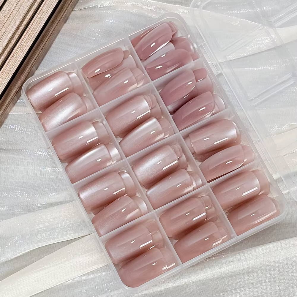 144 pièces/boîte, faux ongles en gel rose nude