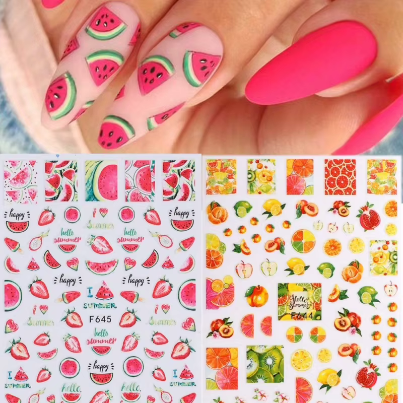 Lot de 2 autocollants pour ongles sur le thème des fruits