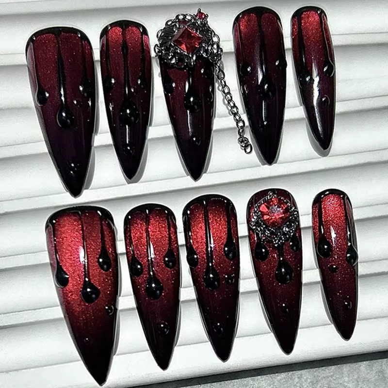 Rouge sang foncé spice girls press ongles fait à la main