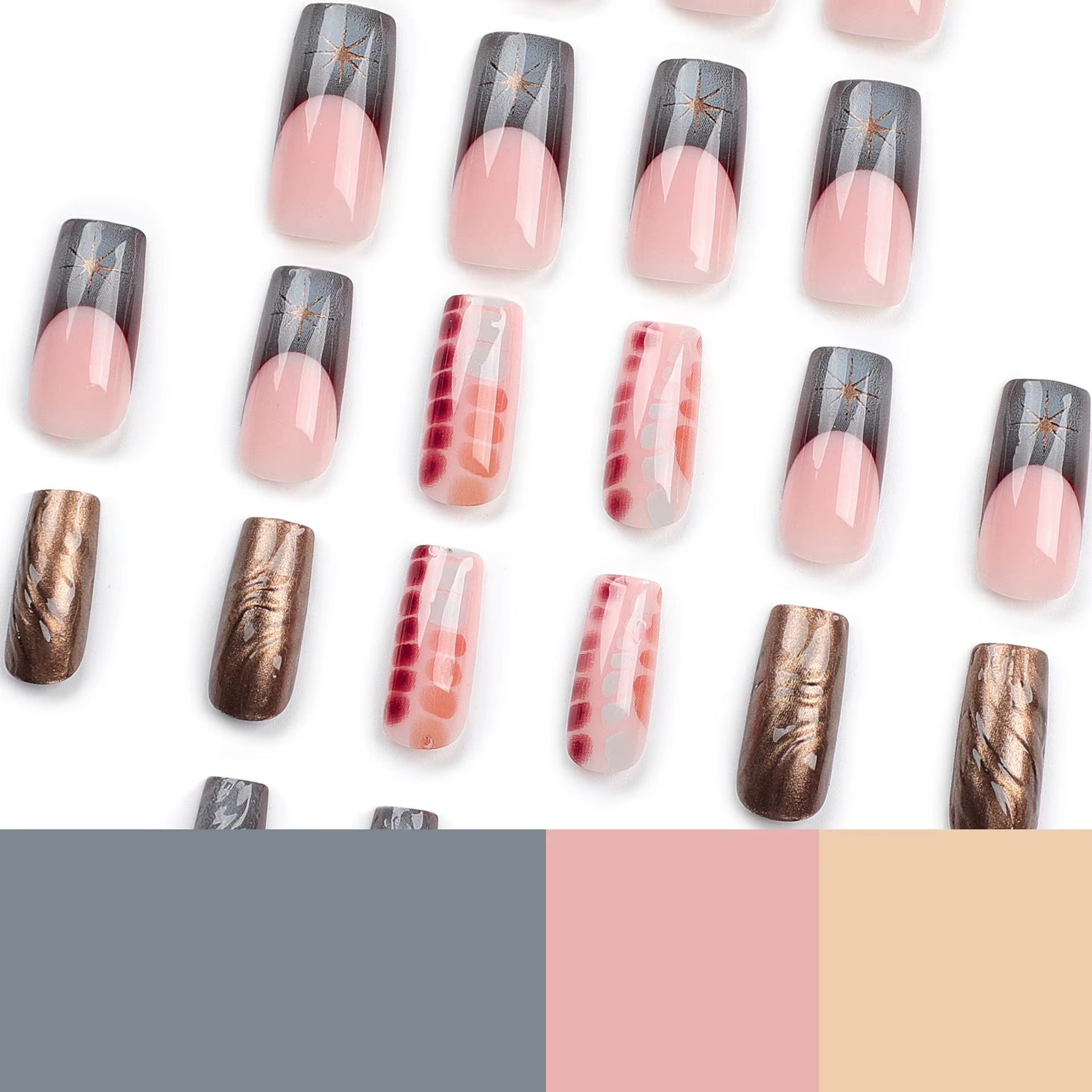 Faux ongles français avec ombrage d'étoiles 3D