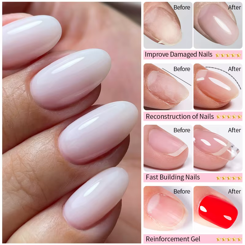 AWStorG 50ml Gel de Base en Fiber de caoutchouc mise à niveau des ongles cassés réparés en fibre de verre clair