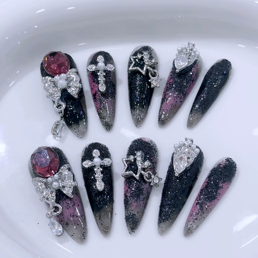 Faux Ongles de Luxe Faits Main à Coller Oblivion Dark Spice Girls