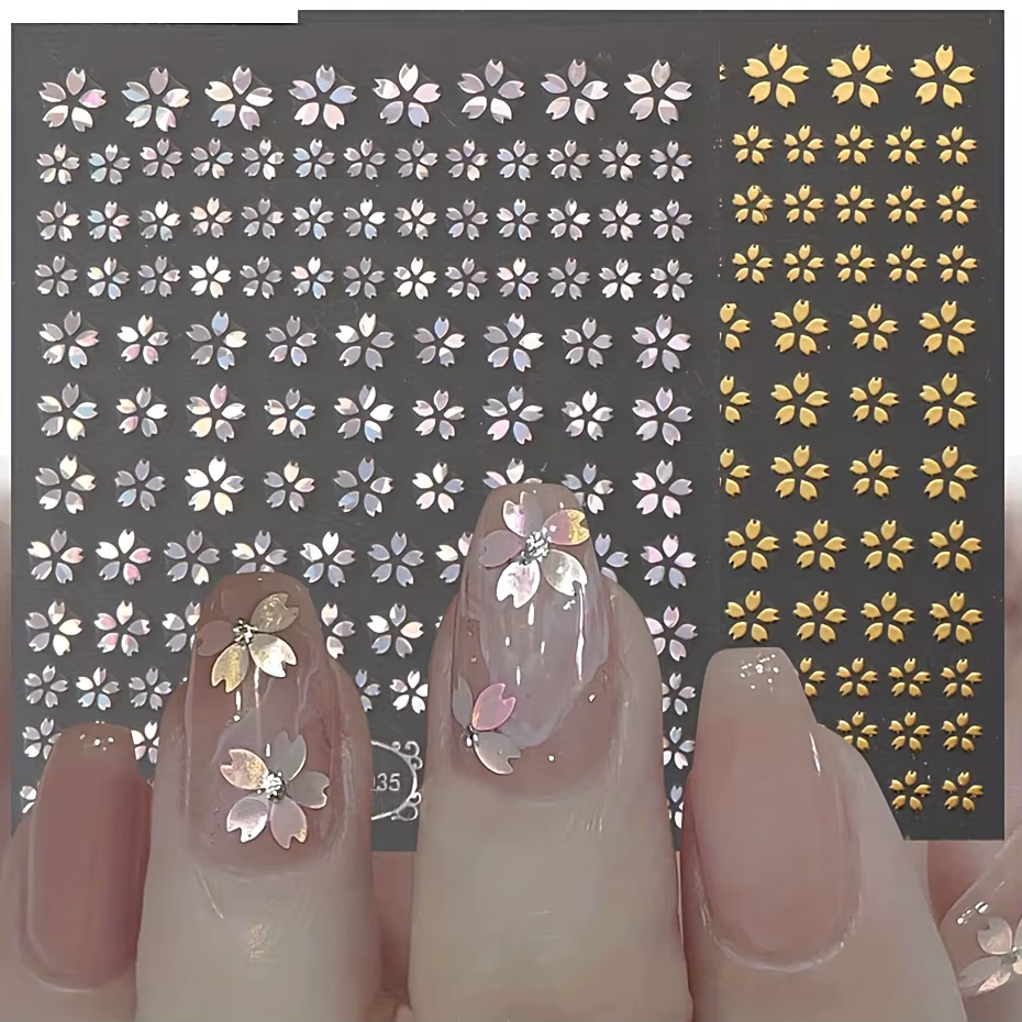 Autocollant Laser 3D fleur Sakura pour ongles