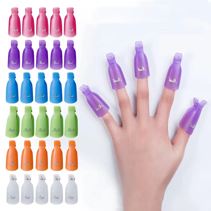 10 pièces/sac coloré acrylique manucure Art trempé capuchon pince nettoyage des ongles
