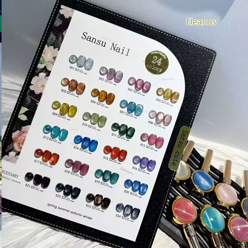Eleanuos Gel Polish Effet Œil de Chat 24PCS Vernis Semi-Permanent UV Sansu Magnétique Gel Brillant