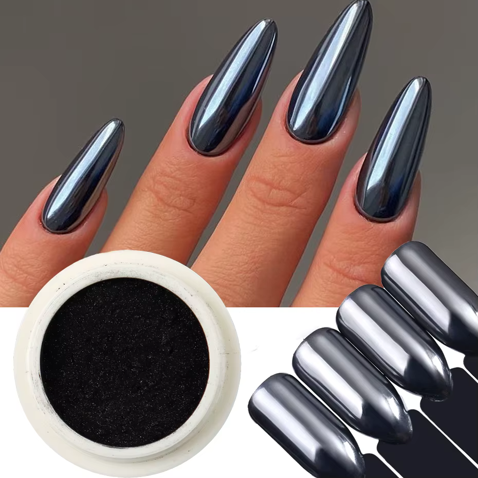 Poudre à ongles noire chromée