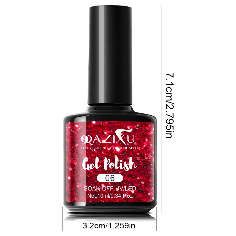 Vernis à ongles Semi-permanent de couleur rouge à paillettes