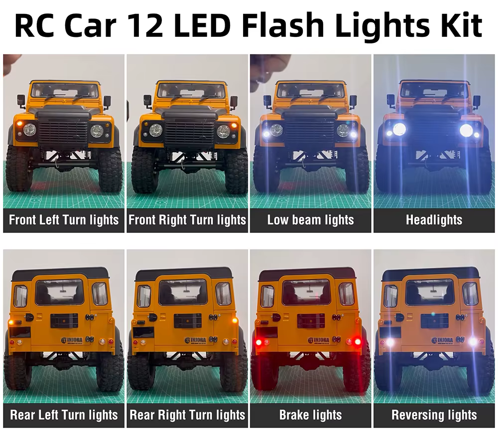 Kit de feux LED 12 LED de haute qualité pour voitures RC, accessoires pour crawler RC 1/10, pièces de voiture RC D90 D110 D130, feux de voiture RC