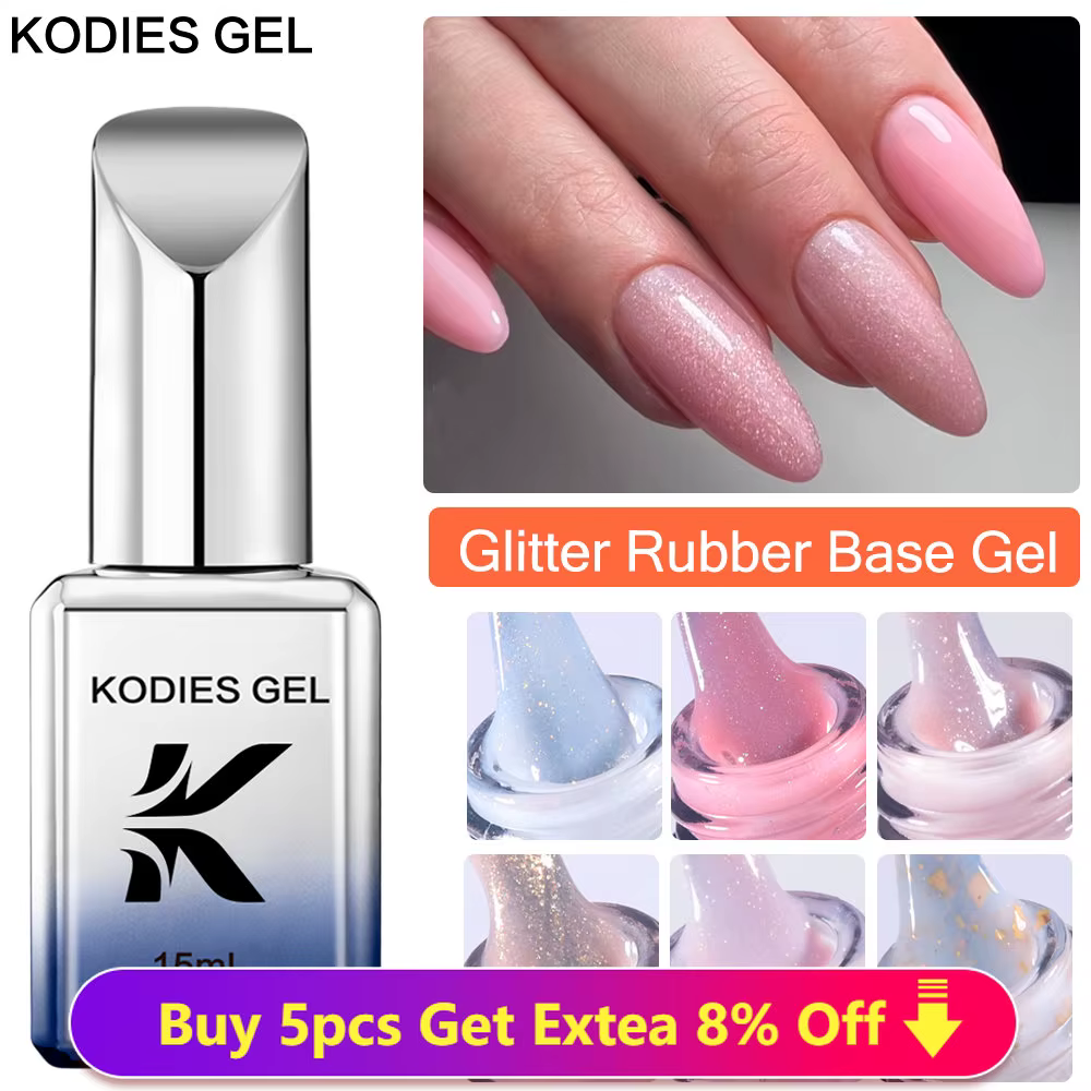 KODIES GEL caoutchouc Base Gel vernis à ongles 15 ML paillettes gomme couverture