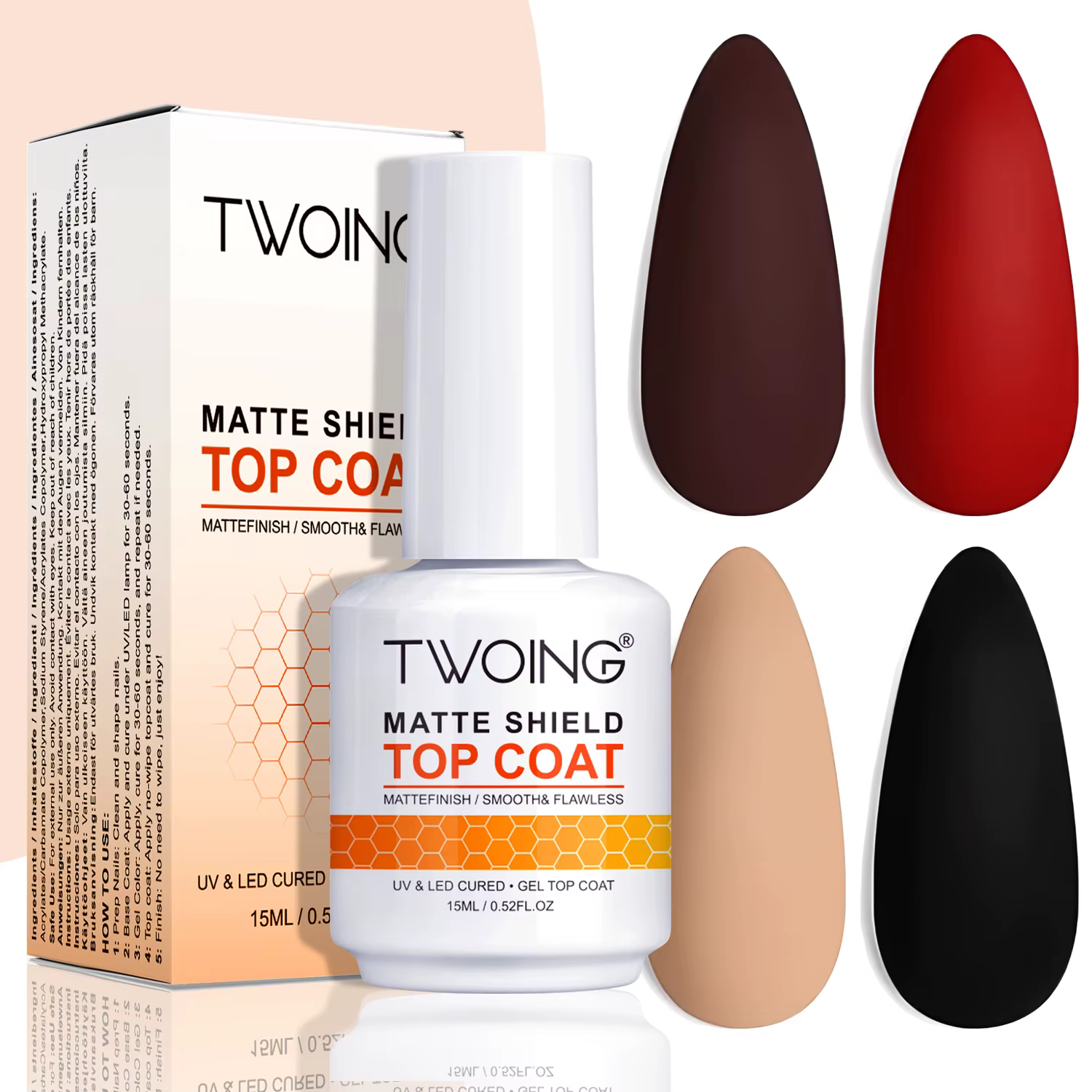 TWOING Top Coat Gel 15 ml Effet Mat Velours