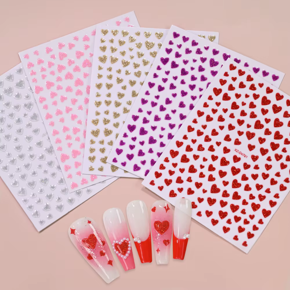 Autocollants pour ongles 5D à paillettes violettes pour la saint-valentin