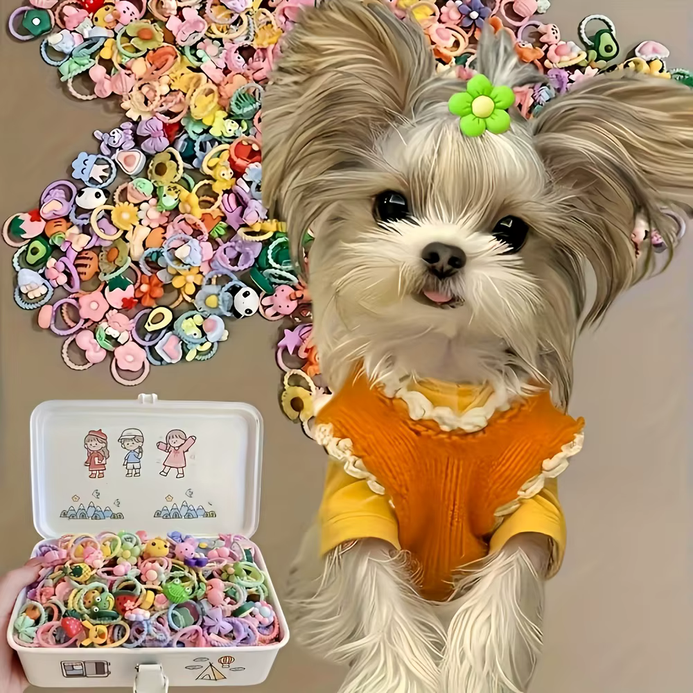 Ensemble d'accessoires pour poils d'animaux, bandeaux et attaches pour cheveux, motifs de fleurs, de nœuds, de fruits et de petits animaux mignons, adaptés aux chiens et aux chats (accessoires pour ch