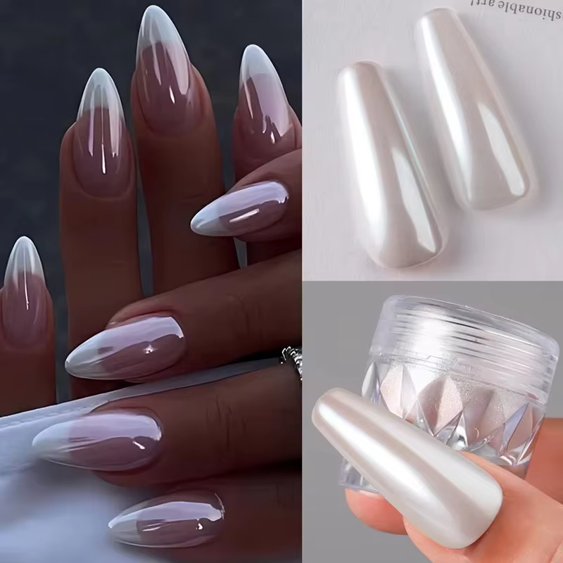 Poudre à ongles effet perle blanche