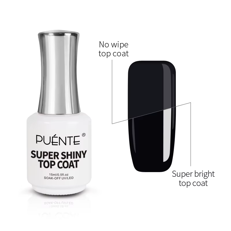 PUENTE 15ML Top Coat Gel Super Brillant Transparent Sans Résidu Scellant