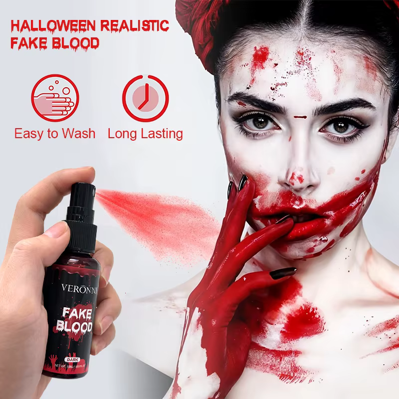 Flacon pulvérisateur de faux sang de 50ml, imperméable, Non toxique, effet d'éclaboussures réaliste, pour Halloween, maquillage, Costume, Cosplay, spécial FX