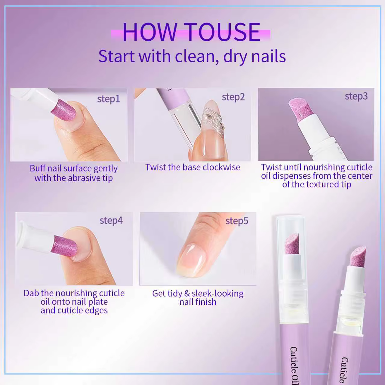 Stylo d'essence pour soins des ongles deux-en-un