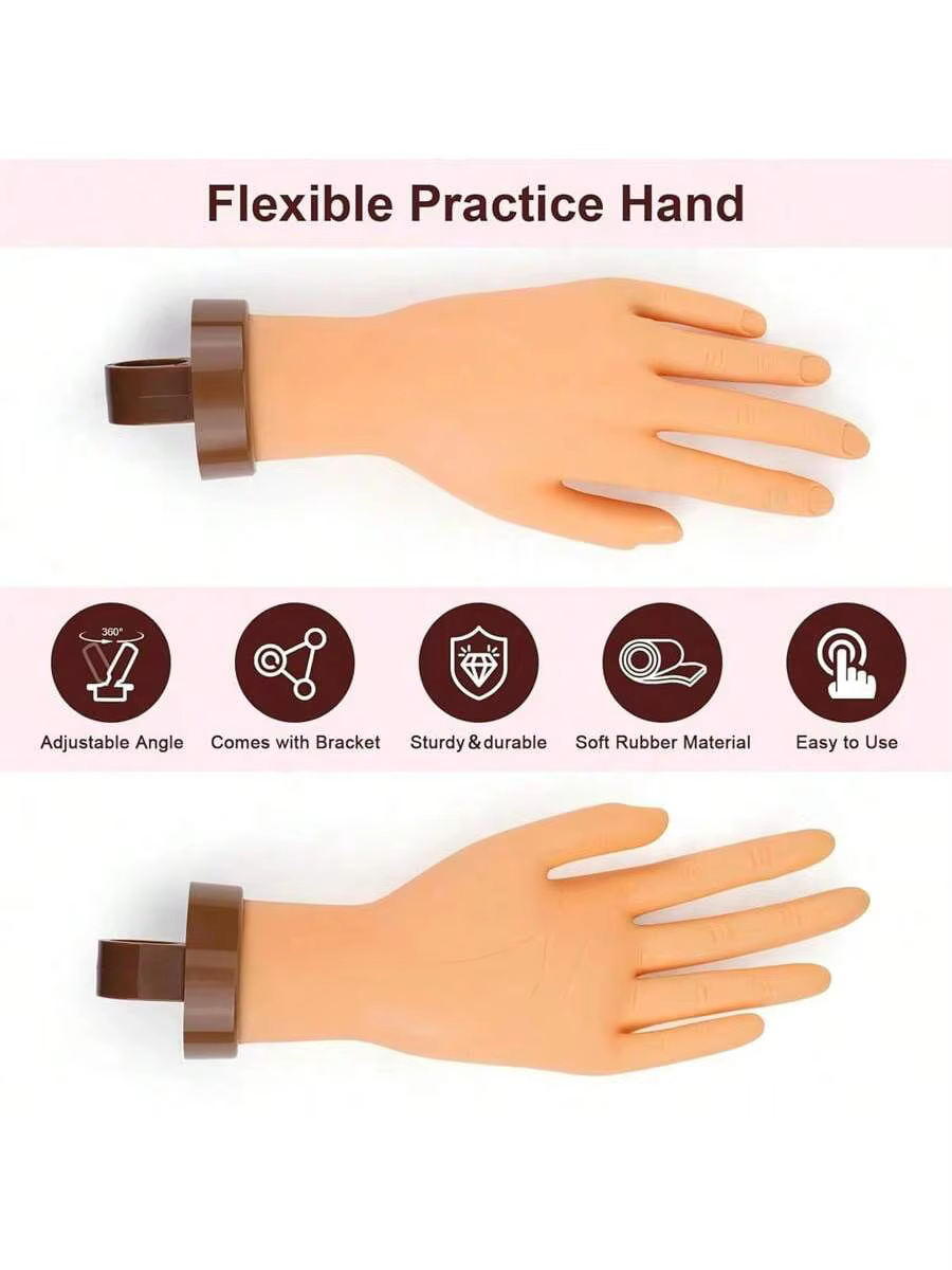 Les débutants en nail art utilisent des modèles de mains artificielles avec des plaques à ongles insérables