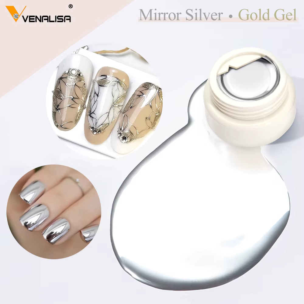 Venalisa 5ml UV métallique argent Gel miroir or haute qualité Nail Art peinture Gel CANNI usine coussin d'air stylo poudre magique