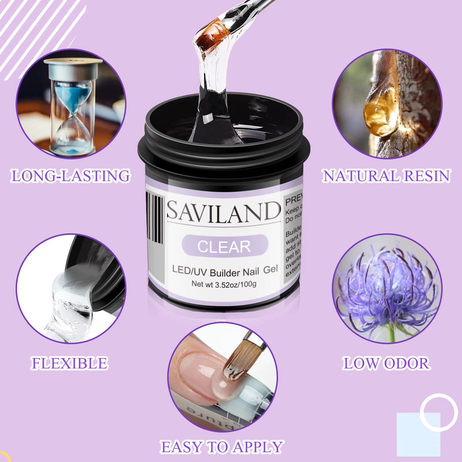 Saviland Gel de Construction Transparent 100g (3.5oz) en Bouteille pour Extension d'Ongles