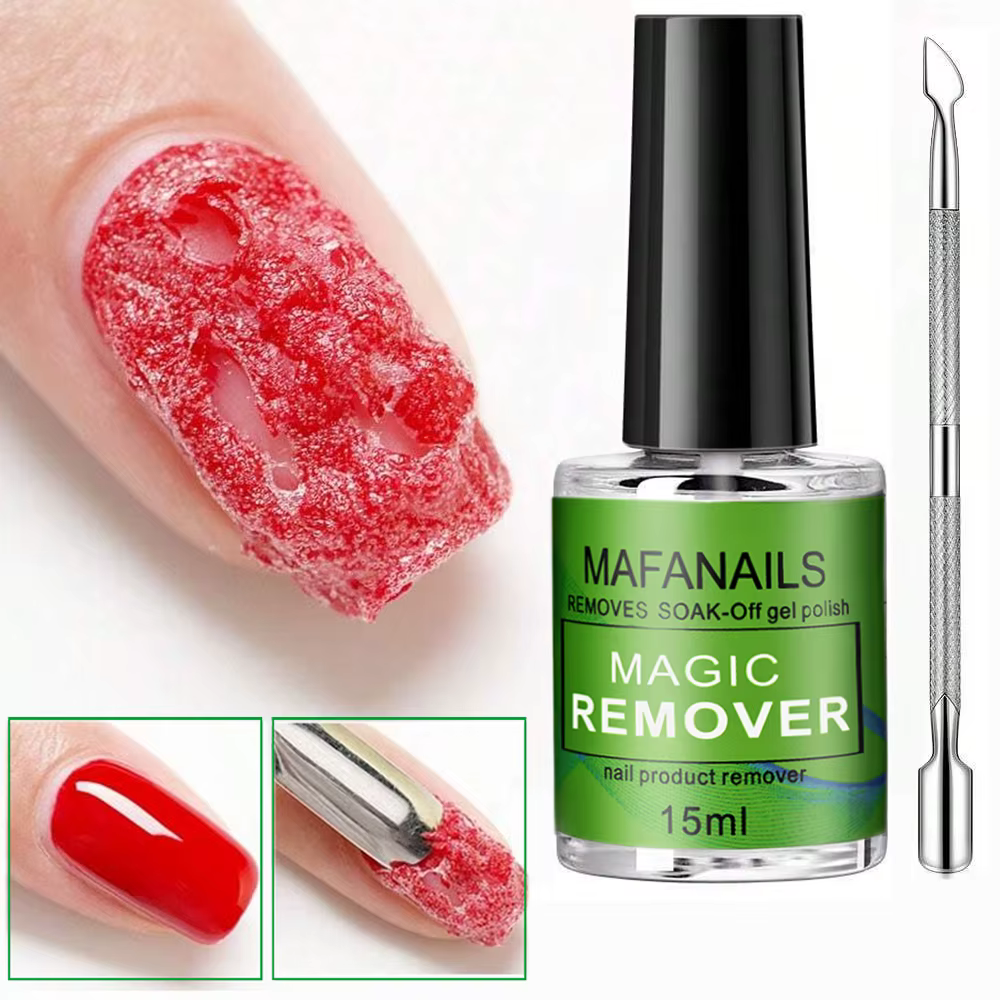 Dissolvant de vernis à ongles Gel magique de 15ml + poussoir à cuticules