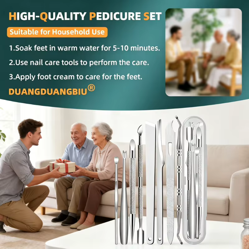 8 outils de pédicure en acier inoxydable pour le soin des mains et des pieds