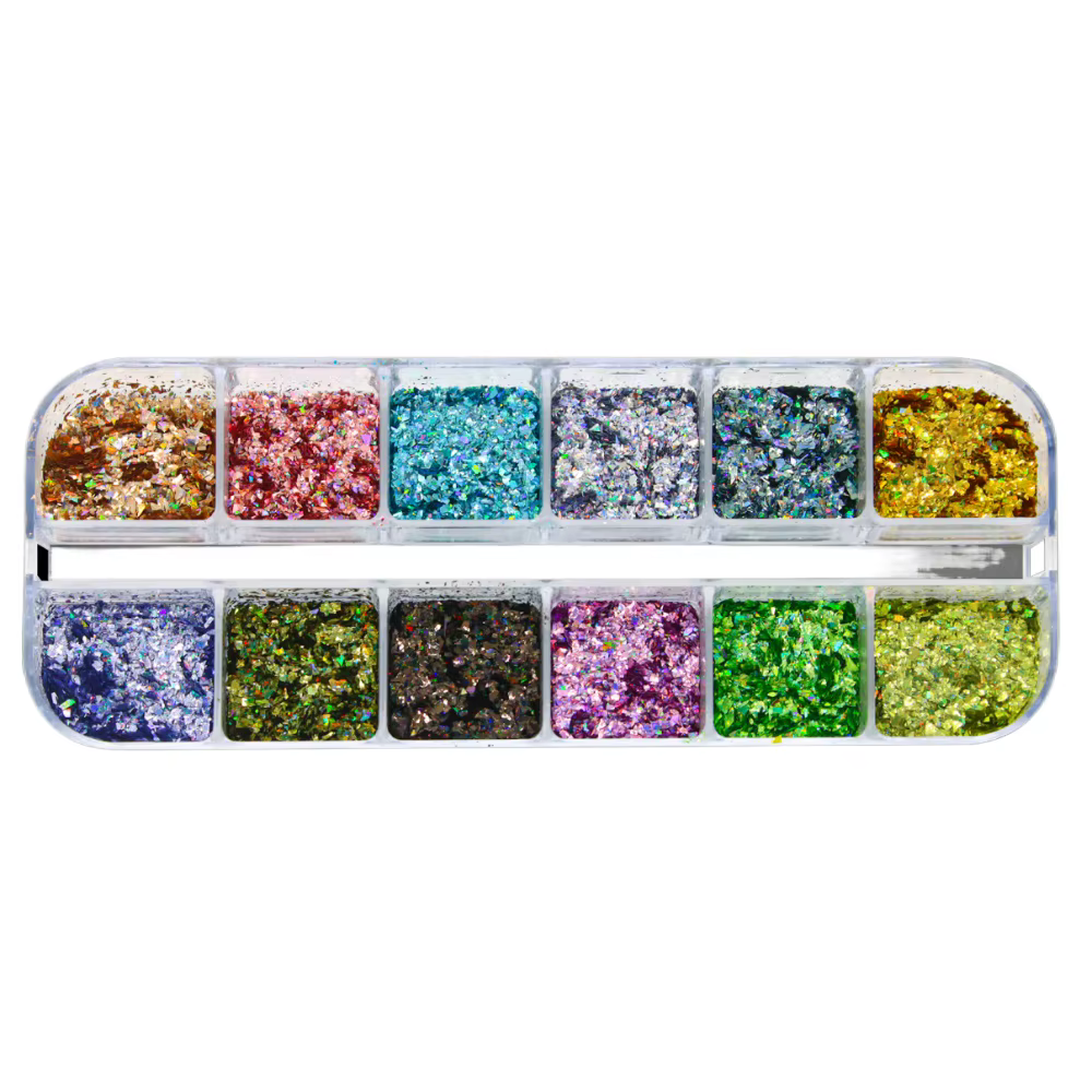 12 grilles holographiques paillettes Nail Art