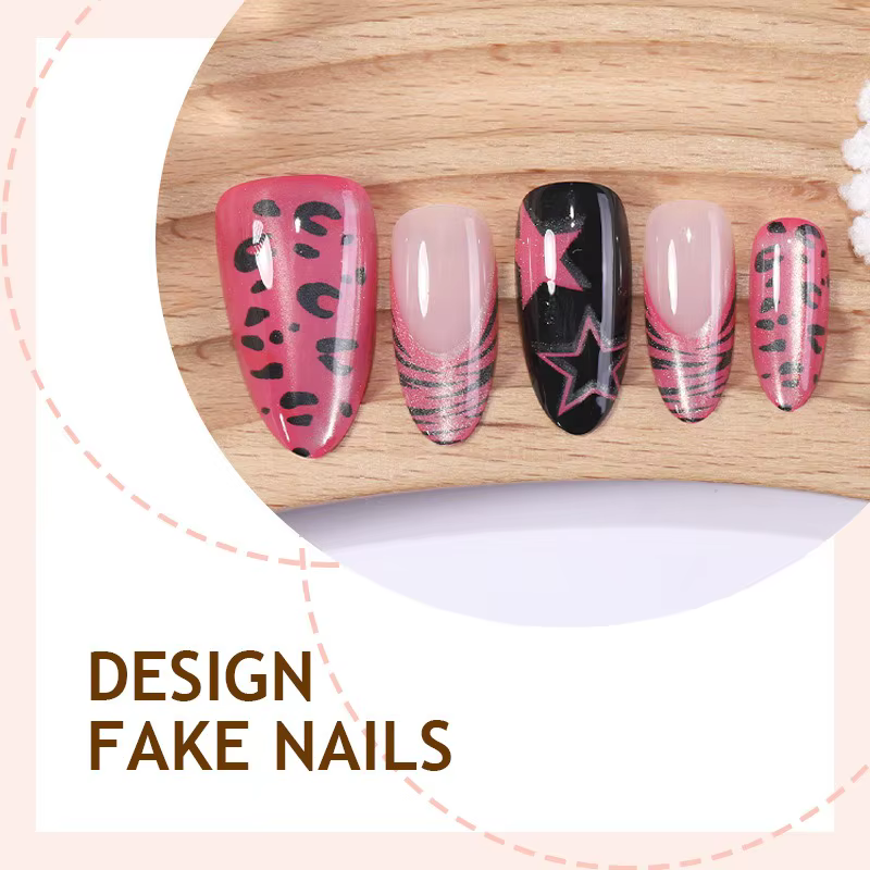 24 faux ongles roses brillants à presser