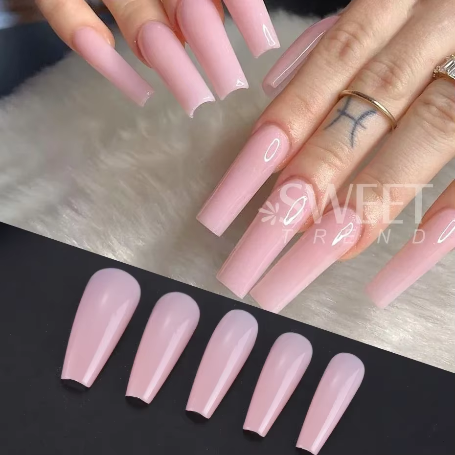 100 pièces nu rose faux ongles presse