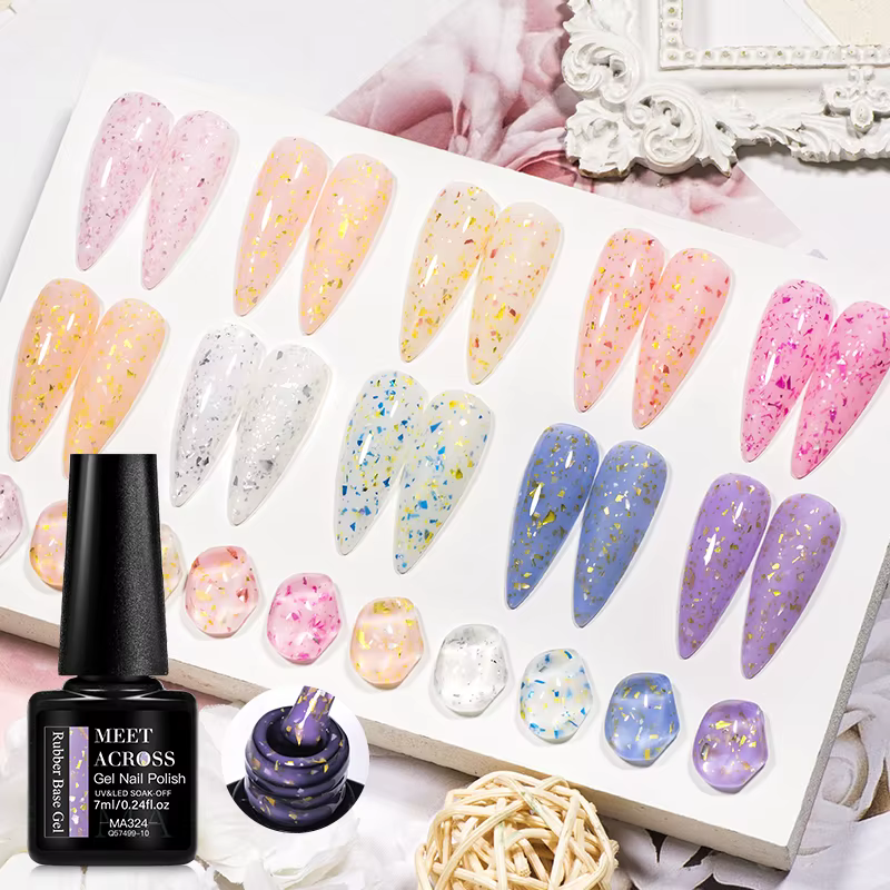 Gel de base en caoutchouc pailleté or 7 ml