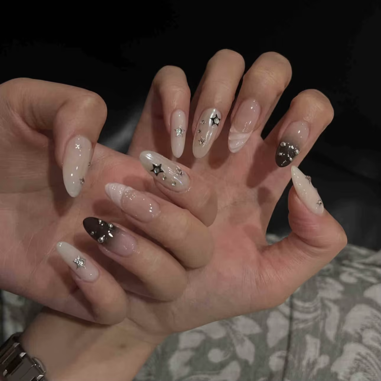10 pièces à la main coréen presse sur ongles doux Cool étoile rose blanc faux