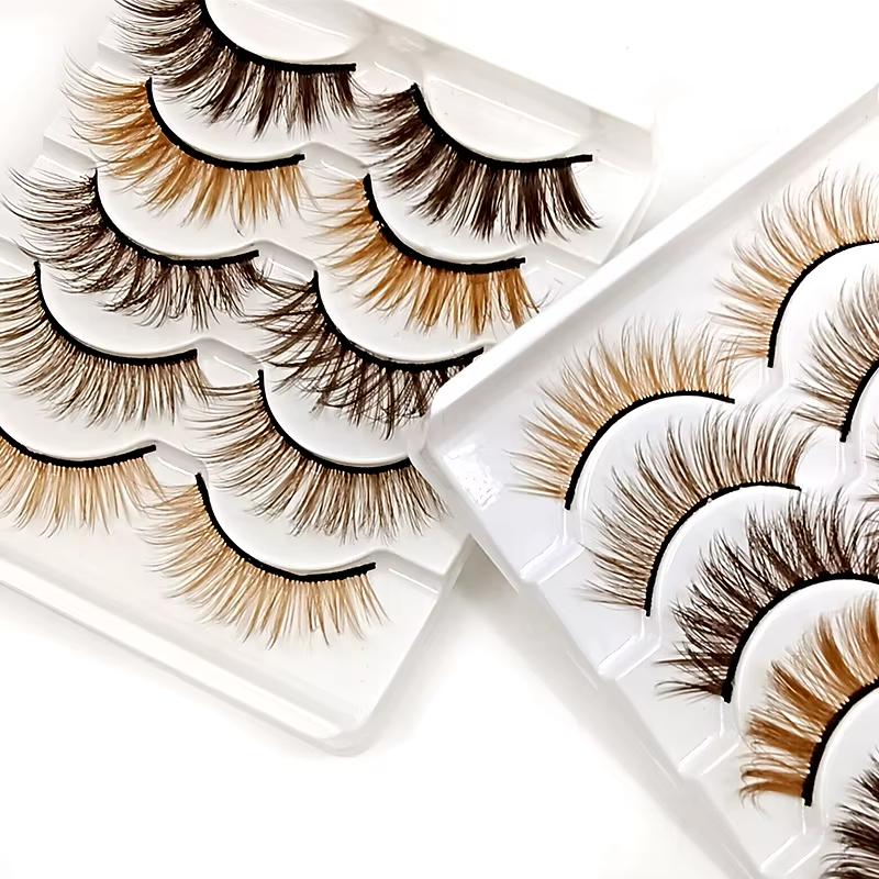 Kekelala 5 paires mélange Faux cils à bande brune en gros Blonde