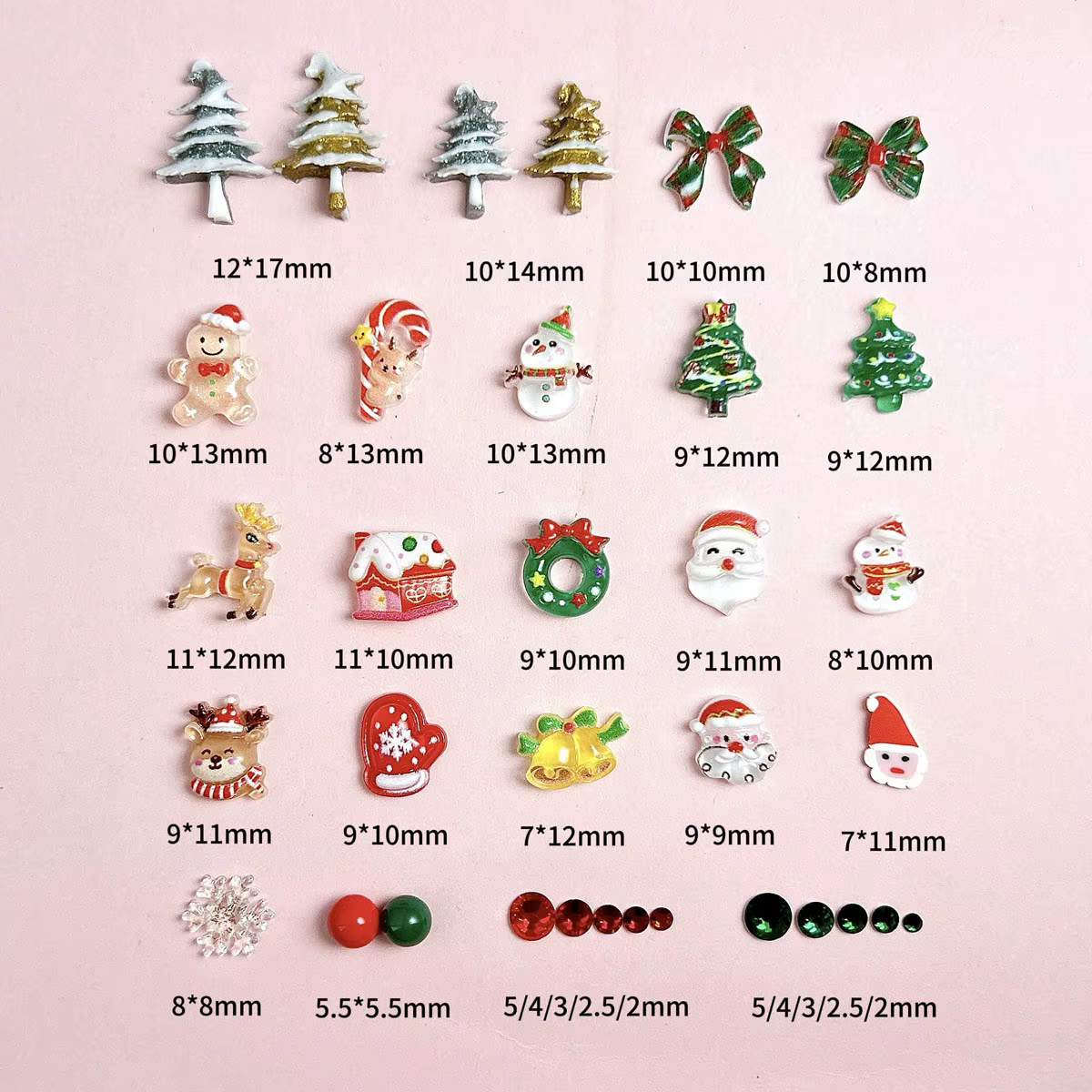 1 boîte 3D Adorable père noël élan cloche ongles breloques créatif arbre