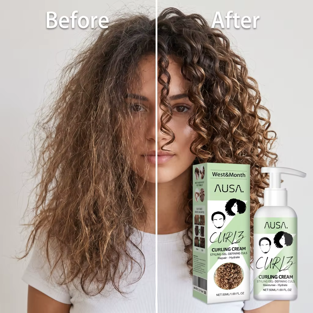 Crème Coiffante Définition des Boucles Lotion Hydratante Réparatrice Cheveux Secs Anti-Frisottis Quotidienne Portable pour Cheveux Bouclés 50ml