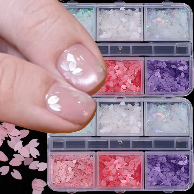 Doux Sakura fleur pétale puce Nail Arts bricolage fleurs colorées paillettes ongles autocollants fabrication de bijoux manucure charme décoration