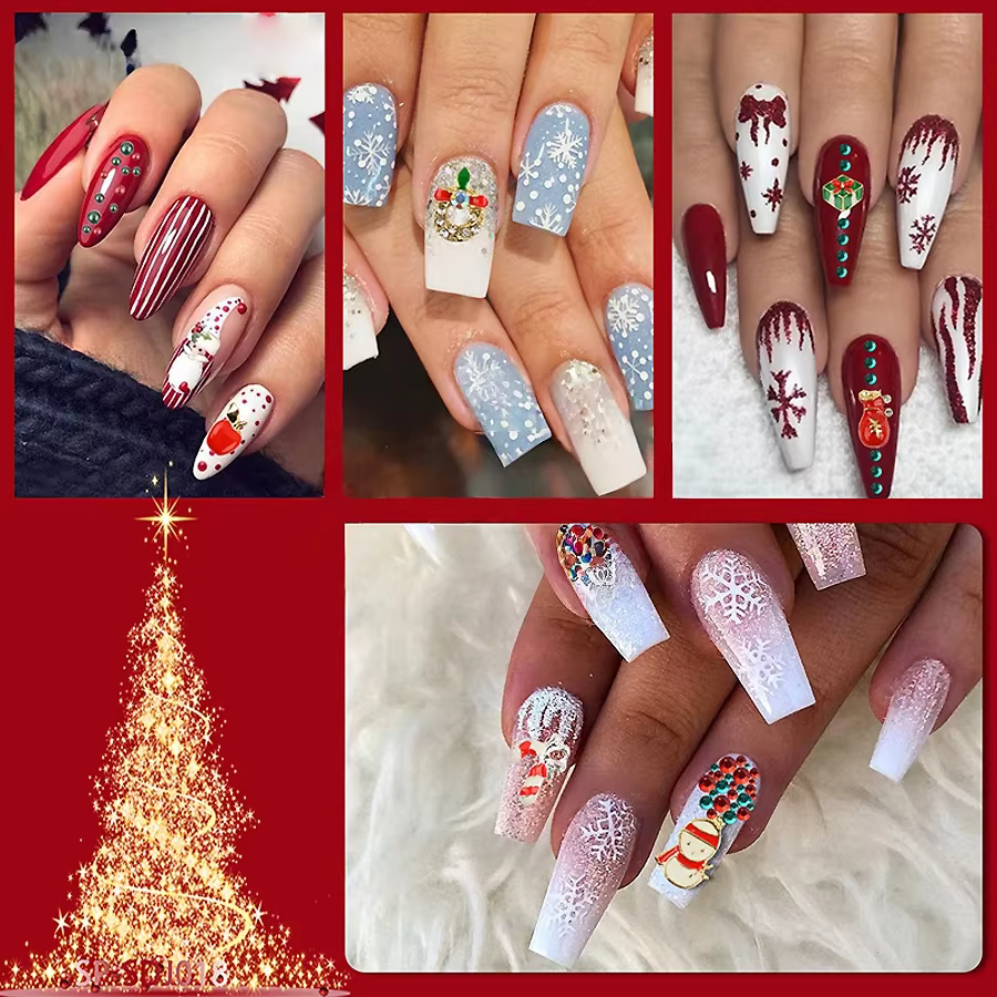 Kit de décoration pour Nail Art de noël, bricolage, tranches de flocons de neige, Rivets en alliage, Mini perles, breloques pour la conception des ongles de noël