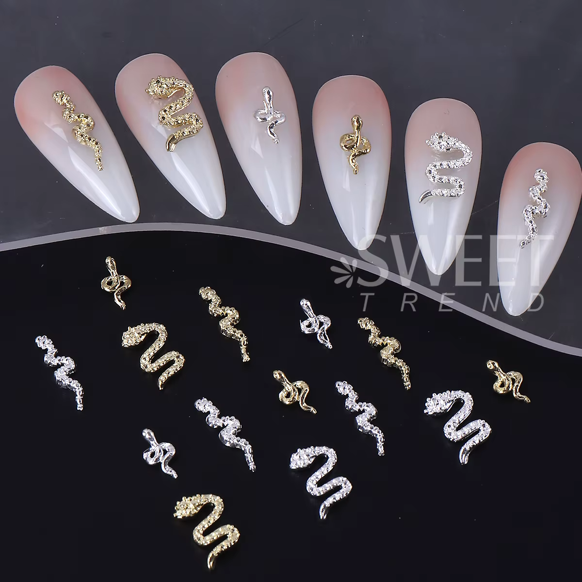 2 boîtes de strass serpent Rivet ongles accessoires Style Punk or argent métal bijoux Cool charme Halloween manucure décor pièces