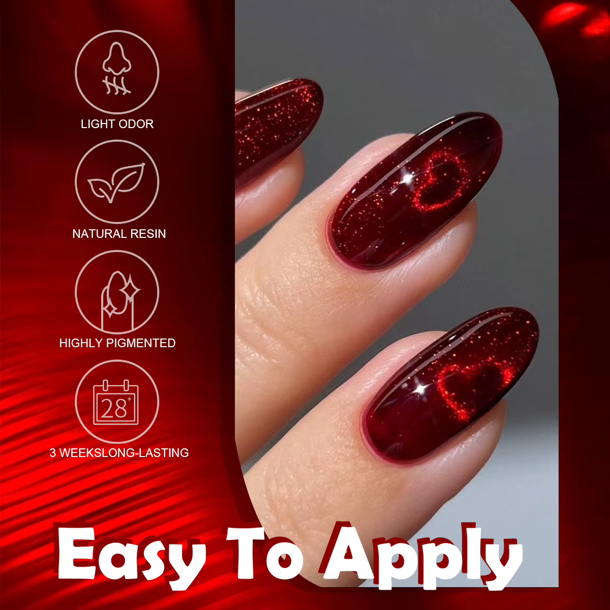Gel magnétique rouge effet œil de chat pour ongles des orteils