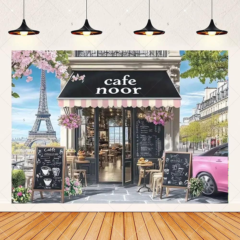Décor de café parisien, photographie de style parisien ‌   Fournitures de décoration pour fête d'anniversaire, toile de fond pour studio photo, accessoires