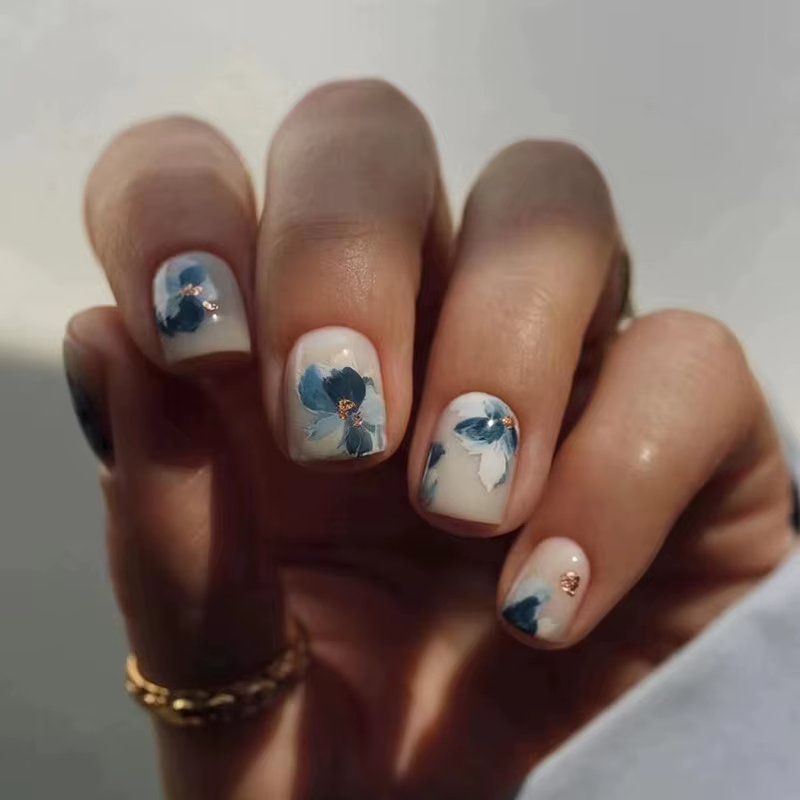 24 ps/lot portant des faux ongles Art tournesol fleur blanchissant à la mode