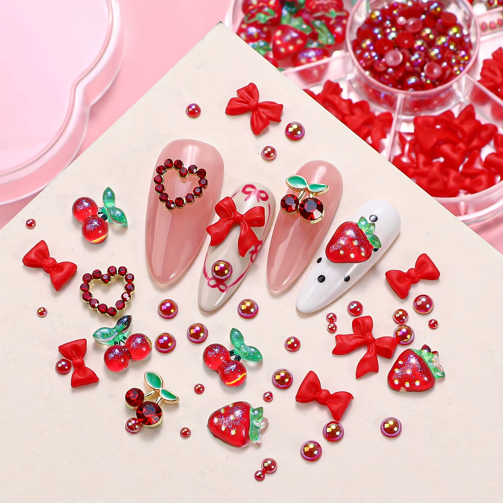 Breloques pour ongles, mélange aléatoire de fleurs de fraises