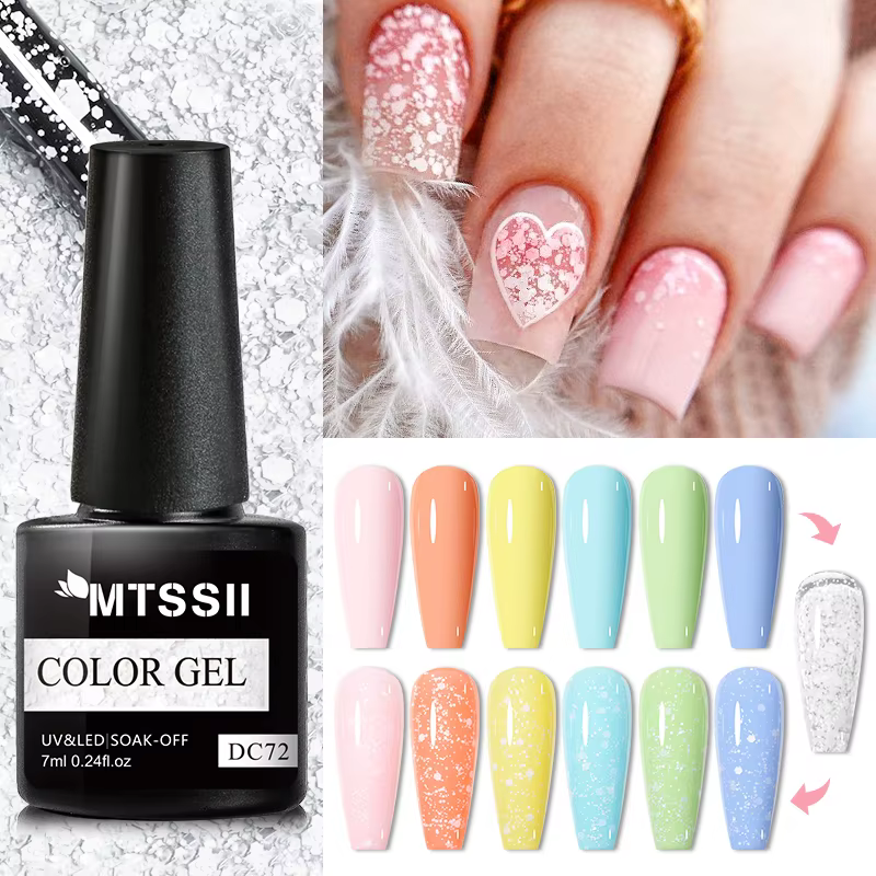 Vernis à ongles Gel flocon de neige UV LED Semi Permanent blanc laiteux rose paillettes