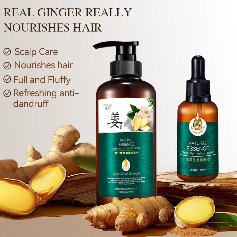 Shampoing à l'huile essentielle de gingembre pour la croissance des cheveux, soin naturel Anti-perte de cheveux, prévient les cheveux secs, crépus et endommagés, réparation
