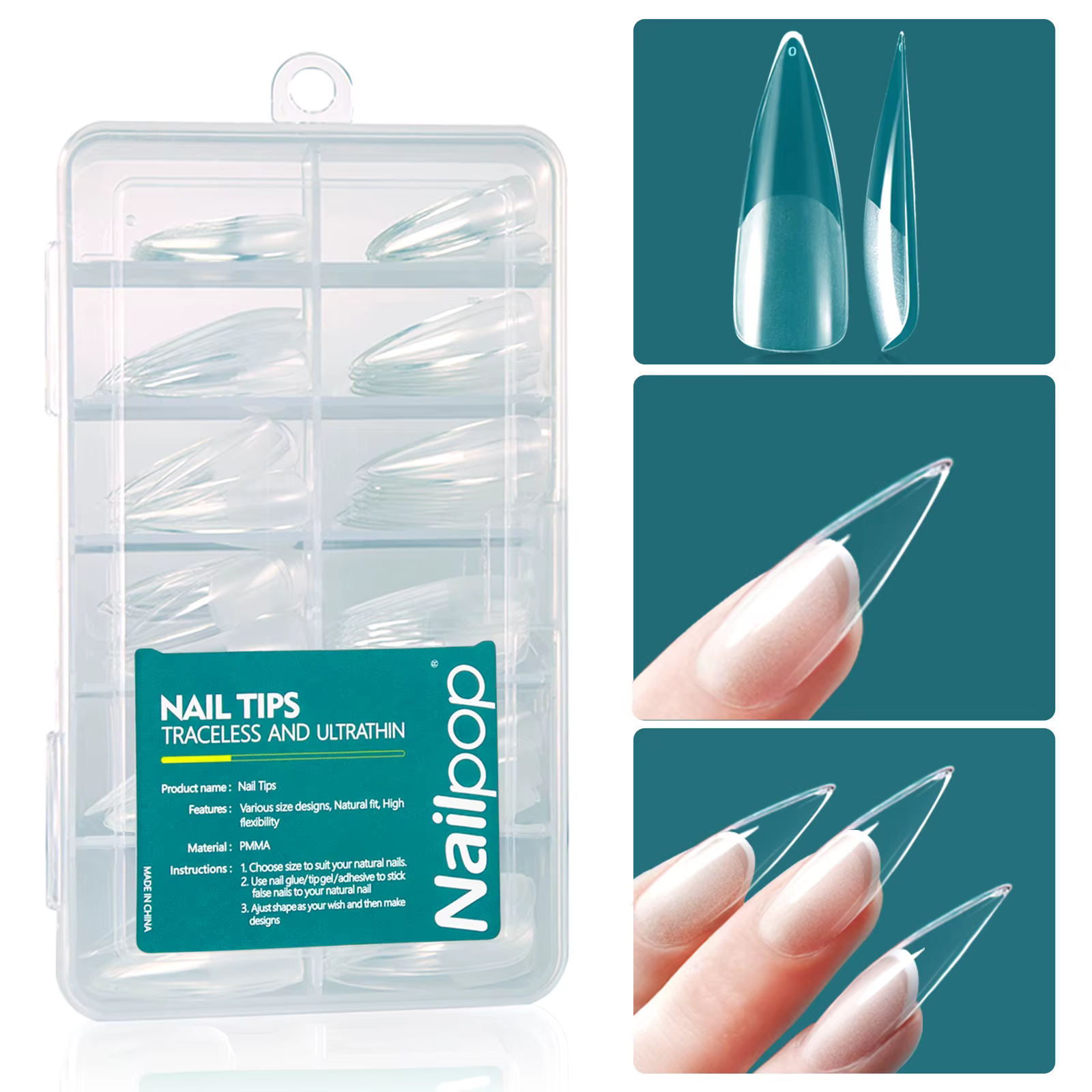 Nailpop 120 pièces ongles acryliques fausse Capsule courte cercueil d'amande carré Extension d'ongle artificiel pointes de Gel souple accessoires outils
