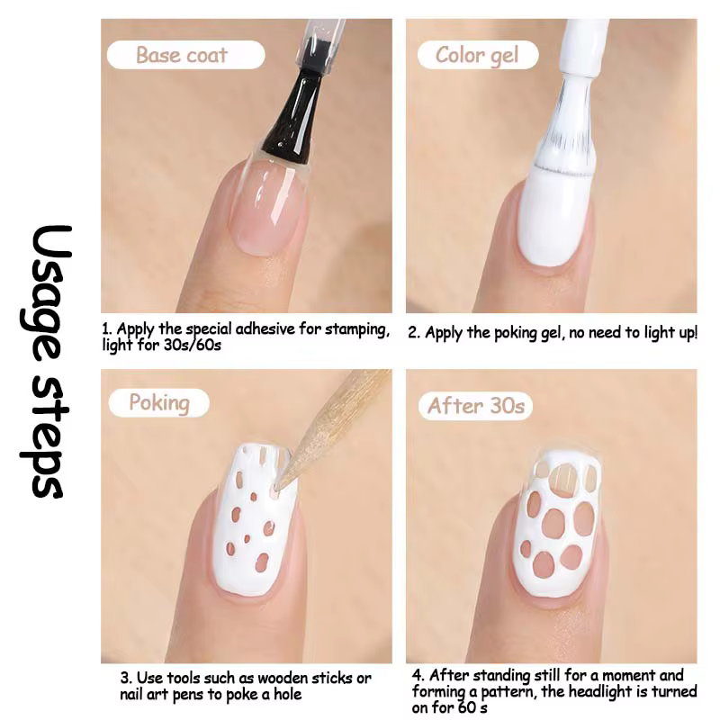 Poke Poke Nail Art colle dentelle trou ongles Graffiti lettre peinture Art Gel noir blanc océan vague Texture UV LED tremper vernis