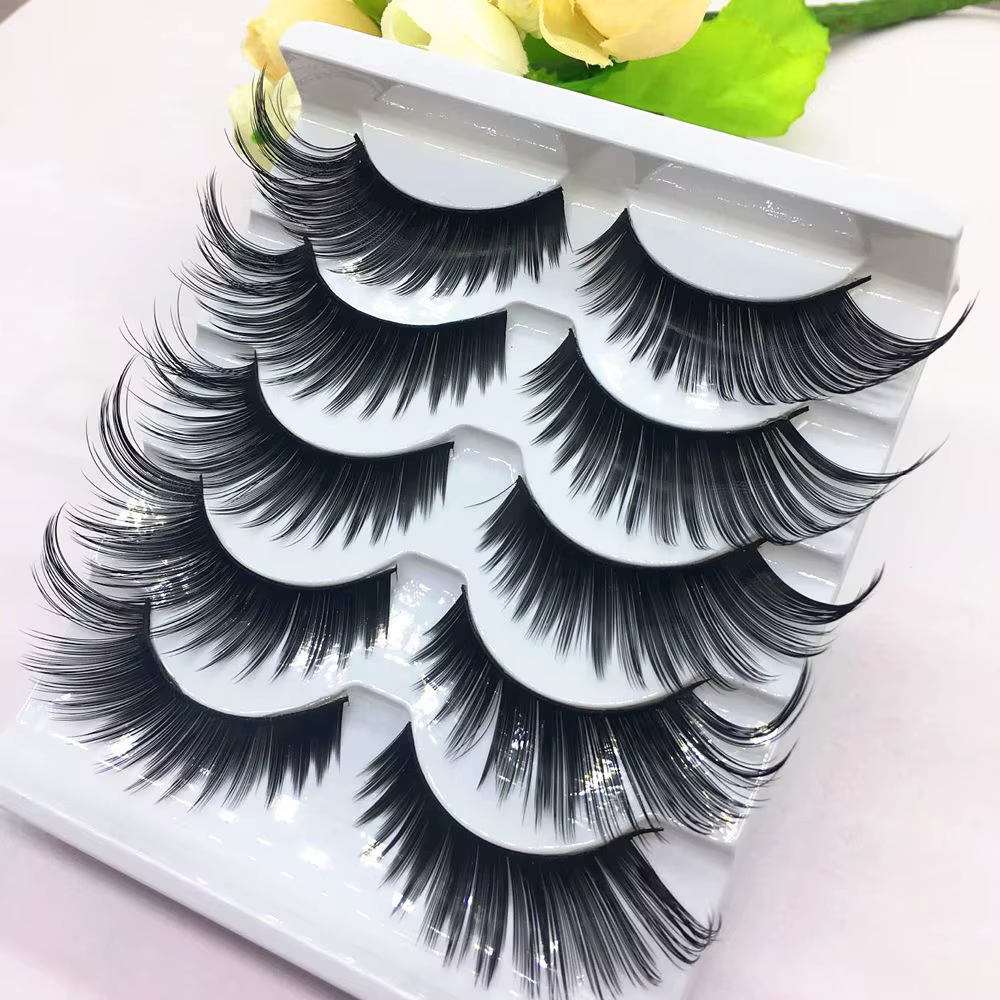 5 paires de faux cils noirs Style exagéré pour femmes