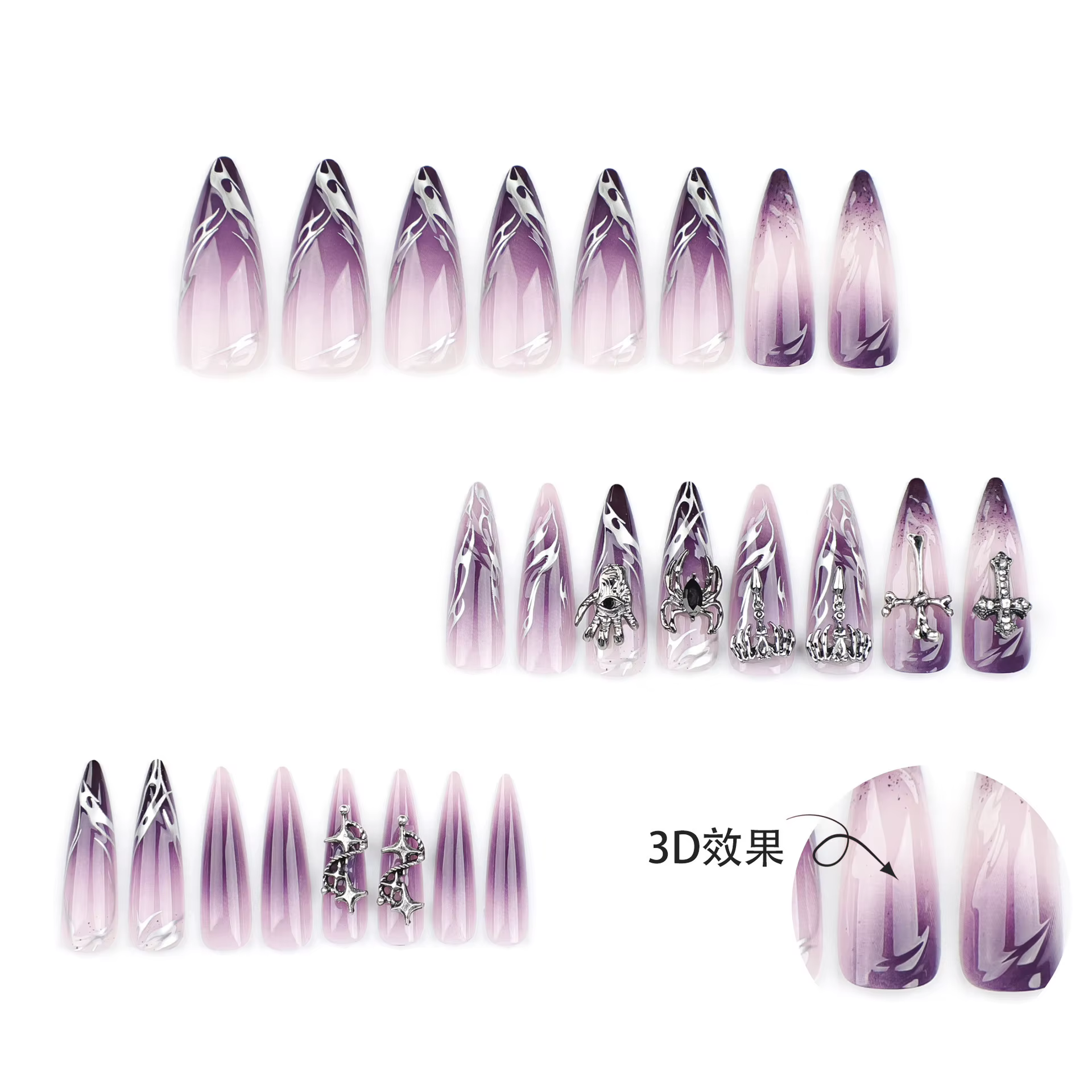 Faux ongles longs en amande pour Halloween