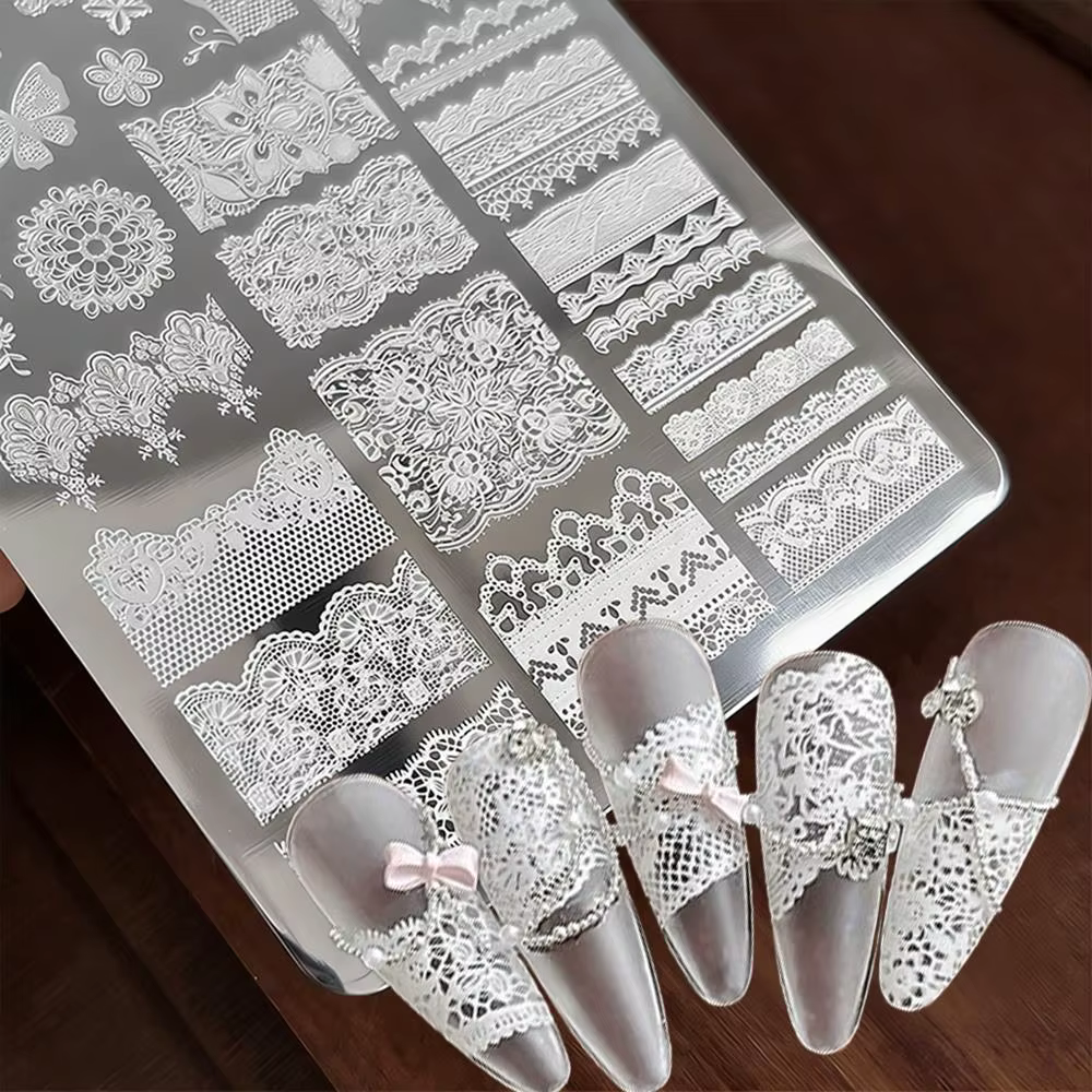 1 pièce Plaque de stamping pour nail art en dentelle française