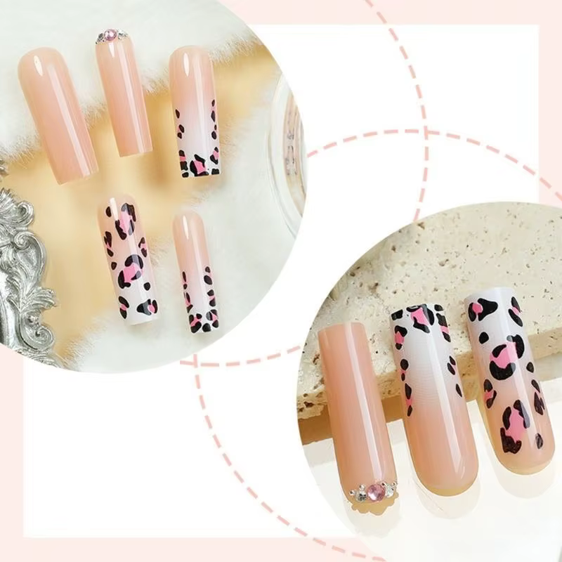 831E 24pcs Leopard Fake Cercine Press on False Tips Artificiel