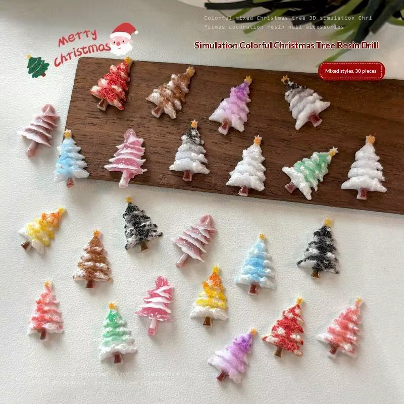 30 pièces, décorations pour ongles sur le thème de l’arbre de Noël, adorables paillettes, mini ornements en résine et en cristal pour la décoration d’ongles, idéal pour les créations manucure d’hiver 